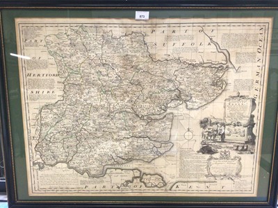 Lot 873 - Emanuel Bowen - 'An accurate map of the County of Essex divided into its Hundreds', 18th century, 51 x 70cm, in glazed frame