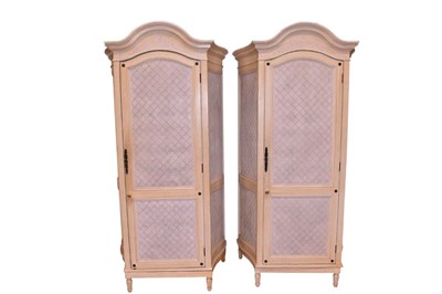 Lot 1418 - Pair of painted wardrobes, ex Savoy Hotel, London
