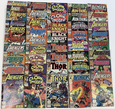 Lot 230 - Large box of Marvel comics, mostly 1980's and 90's. To include Black Knight, Cloak and Dagger, Cage, Avengers, Hawkeye, Wolverine, Alpha Flight and many others. Approximately 230 comics.
