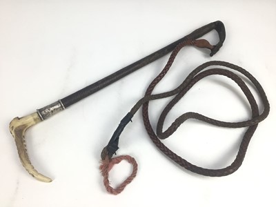 Lot 913 - Swaine Adeney silver mounted hunting whip with leather shaft and lash, with engraved initials C.F.N.M., 1921, Sir Charles Francis Noel Murless