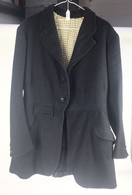 Lot 925 - 1930s black hunt coat with label for Green Bros. Brixworth, dated 1.10.37 for an O. R. C. Standish Esq.