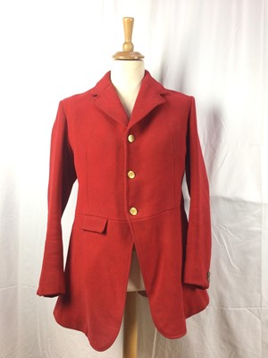 Lot 929 - Gentleman's red hunt coat by Bernard Weatherill Ltd with brass Essex Hunt buttons