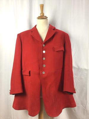 Lot 931 - Gentleman's red hunt coat by John G Hardy with silver plated Essex Hunt buttons