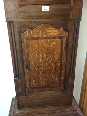 Lot 676 - Victorian eight-day longcase clock with arched painted dial with landscape to arch in broad mahogany case with swan neck pediment. 126cm high, pendulum and two weights present