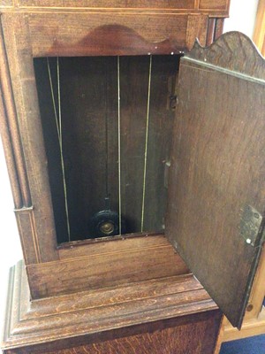 Lot 676 - Victorian eight-day longcase clock with arched painted dial with landscape to arch in broad mahogany case with swan neck pediment. 126cm high, pendulum and two weights present