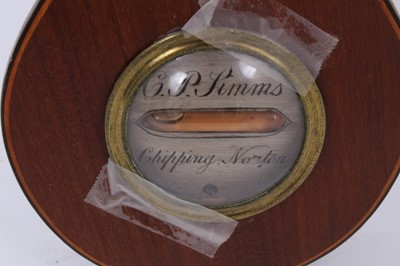 Lot 679 - 19th century banjo-shaped barometer thermometer signed C P Simms, Chipping Norton in mahogany case with swan neck pediment. 110cm