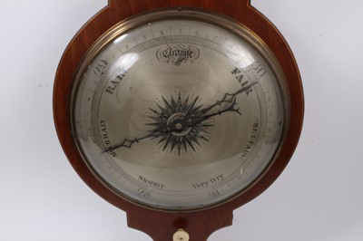 Lot 679 - 19th century banjo-shaped barometer thermometer signed C P Simms, Chipping Norton in mahogany case with swan neck pediment. 110cm