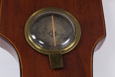 Lot 679 - 19th century banjo-shaped barometer thermometer signed C P Simms, Chipping Norton in mahogany case with swan neck pediment. 110cm
