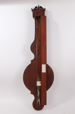 Lot 679 - 19th century banjo-shaped barometer thermometer signed C P Simms, Chipping Norton in mahogany case with swan neck pediment. 110cm