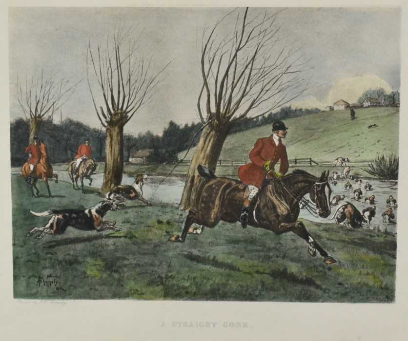 Lot 1025 - Collection of assorted sporting prints to include Will Garfit signed print, trio of hand coloured hunting engravings and others, each framed and glazed (9)