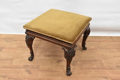 Lot 1463 - George IV rosewood foot stool, square cushion seat on leaf carved cabriole legs, 51cm wide
