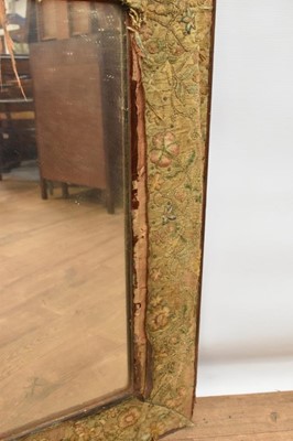 Lot 1471 - Antique wall mirror with early stumpwork tapestry covered frame, 67 x 75cm