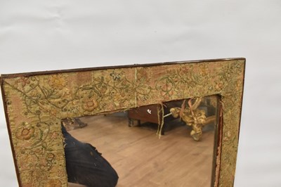 Lot 1471 - Antique wall mirror with early stumpwork tapestry covered frame, 67 x 75cm