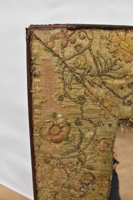 Lot 1471 - Antique wall mirror with early stumpwork tapestry covered frame, 67 x 75cm