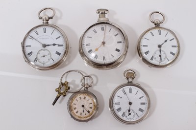 Lot 616 - Five antique silver pocket and fob watches to include a Georgian silver pair-cased pocket watch (5)