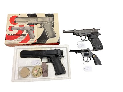 Lot 858 - Marksman MPR .177 calibre air pistol in original box, together with a Nakata air pistol and one other air pistol (3).