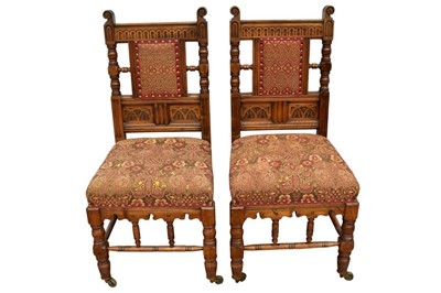 Lot 1455 - Pair of Victorian Gillows of Lancaster walnut chairs 
Provenance: Liberty, Regent Street, London, 19th May 2011
