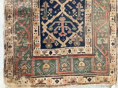 Lot 1504 - Antique West Persian runner, with angular knot work on midnight blue ground, in main meander border, 540 x 93cm