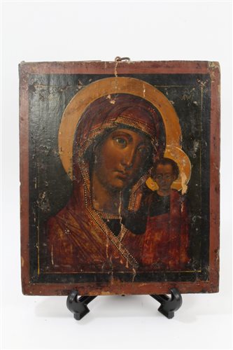Lot 831 - 19th century Greek Icon, tempera on panel,...