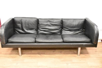 Lot 1457 - Stylish 1970s black leather and chrome three seater sofa by Jorgen Gammelgaard for Erik Jorgensen. Purchased from The Modern Warehouse