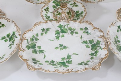 Lot 139 - 19th century English porcelain dinner service with ivy leaf decoration, comprising 18 plates, four oval footed dishes, three round footed dishes, a tureen and cover, two large footed dishes and a s...