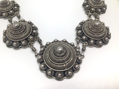 Lot 11 - Indonesian sterling silver wire work necklace and set of six matching dress studs/buttons