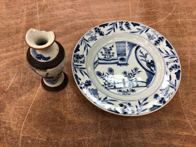 Lot 79 - 18th century Chinese blue and white export porcelain plate, and a 19th century Chinese blue and white vase (2)