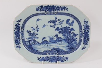Lot 142 - 18th century Chinese blue and white porcelain platter, decorated with two deer in a landscape, 36cm wide