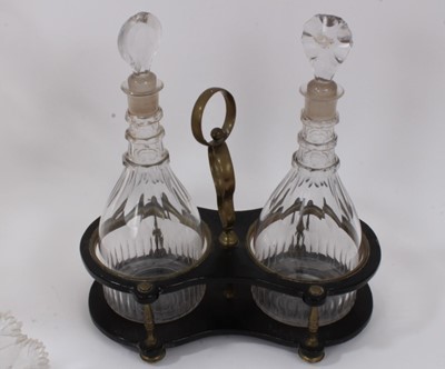 Lot 146 - A group of Regency and later English cut glass, including a pair of decanters in a lacquered stand, a large sweetmeat, a pair of Regency rummers, etc