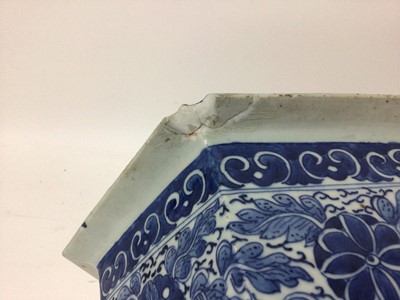 Lot 148 - A 19th century Chinese blue and white porcelain jardinière, of hexagonal form, with floral patterns, 19cm high x 28.5cm at widest point
