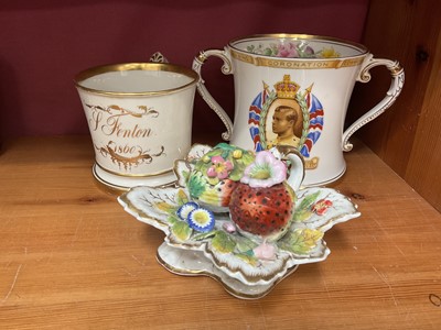 Lot 212 - Regency novelty porcelain inkwell, Mug dated 1860 and a Shelley Royal commemorative