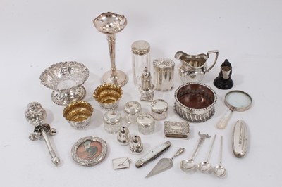 Lot 281 - Lot sundry silver including bon bon dish, coaster, plated rattle etc