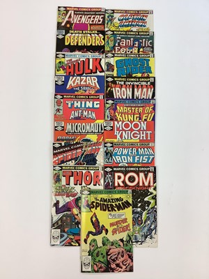 Lot 229 - Large box of marvel comics mostly 1980's. To include the Amazing Spider-Man, Moon knight, Defenders, Rom, Thor and others. Approximately 210 comics.