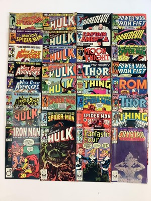 Lot 228 - Large box of Marvel comics mostly 1980's. To include West coast avengers, The Incredible Hulk, Moon knight, Daredevil, Power man and iron fist and others. Approximately 150 comics.