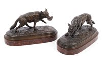 Lot 841 - Pair 19th century bronze figures of a wolf and...