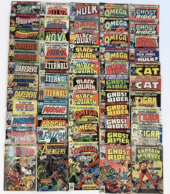 Lot 227 - Large box of Marvel comics, mostly 1970's. To include Captain marvel, the Avengers, The human fly, The Cat, Black Goliath, Spider woman, omega and others. Approximately 175 comics