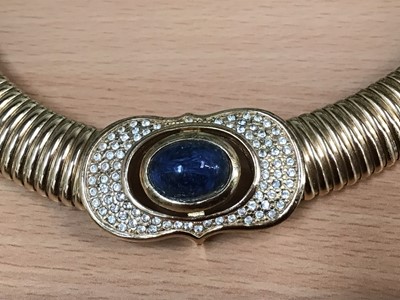 Lot 30 - Christian Dior vintage gilt metal necklace with a paste set plaque and central blue cabochon