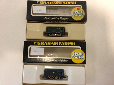 Lot 100 - Graham Farish N gauge 08 Class Diesels BR red "Thomas" 1, No.1006, BR green D4019, No.1005 and BR blue D8113, No.1007, all boxed (3)