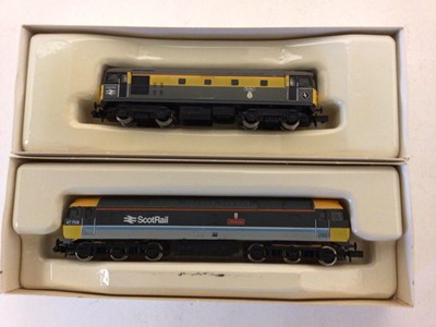 Lot 114 - Graham Farish N gauge Diesels including Special Edition Class 33 Civil Engineers "Sultan", 33 025, No.8312 and Class 47 ScotRail "Waverley" 47 708, (wrong box) (2)
