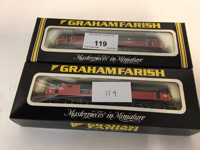 Lot 119 - Graham Farish N gauge Rail Express livery including Class 90 electric "Penny Black" 90 019, No. 8825 and Class 47 Diesel 47 594, No.8025, both boxed (2)