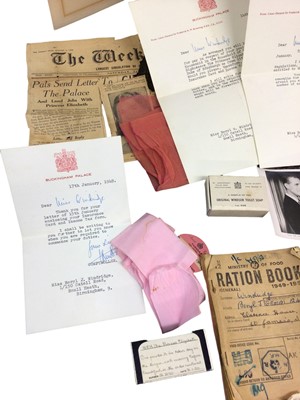 Lot 76 - TRH Princess Elizabeth & Prince Philip, signed 1949 Christmas card and a fascinating collection of ephemera from a housemaid at Clarence House including signed note from The Princess, pill box, Roy...