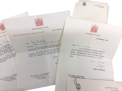 Lot 76 - TRH Princess Elizabeth & Prince Philip, signed 1949 Christmas card and a fascinating collection of ephemera from a housemaid at Clarence House including signed note from The Princess, pill box, Roy...