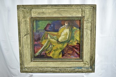 Lot 1254 - *Alfred Aaron Wolmark (1877-1961) oil on panel - Reclining Nude, signed, 38cm x 46cm, in original painted frame