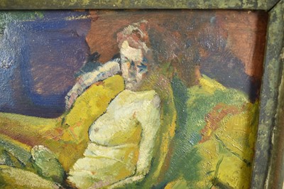 Lot 1254 - *Alfred Aaron Wolmark (1877-1961) oil on panel - Reclining Nude, signed, 38cm x 46cm, in original painted frame