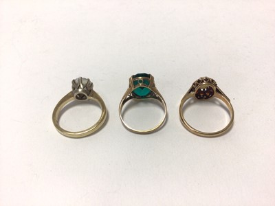 Lot 92 - 9ct gold opal and garnet cluster ring and two other 9ct gold dress rings