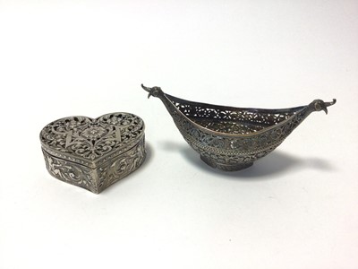 Lot 97 - Continental silver heart shaped box, together with an Indian silver lozenge-shaped bowl