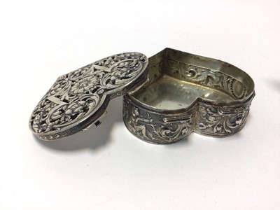 Lot 97 - Continental silver heart shaped box, together with an Indian silver lozenge-shaped bowl