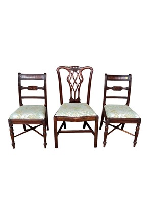 Lot 92 - Pair of Regency mahogany dining chairs with drop-in seats and x formed stretchers