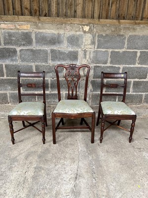 Lot 92 - Pair of Regency mahogany dining chairs with drop-in seats and x formed stretchers