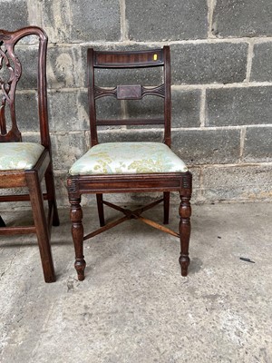 Lot 92 - Pair of Regency mahogany dining chairs with drop-in seats and x formed stretchers